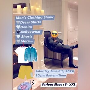 🎉MEN’S💥CLOTHING💥LIVE SHOW🎉

🧨❤️‍🔥PLEASE LIKE TO BE NOTIFIED WHEN I GO LIVE🧨❤️‍🔥